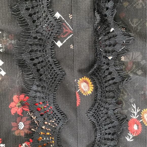 Derek Lam 10 Crosby black silk blouse Aztec floral print 4 long sleeve v neck - Picture 9 of 12